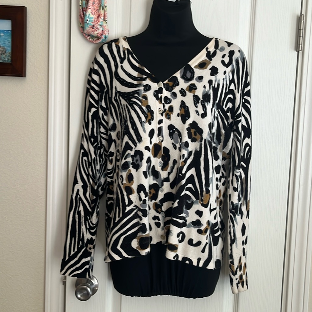 Beaded Animal Print Cardigan Or Use As A Pullover Beaded Animal Print Cardigan Or Use As A Pullover